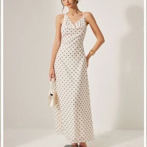 NWT Commense Chiffon Backless Polka Dot Tie Polka Dot Slip Maxi Dress S Sold Out